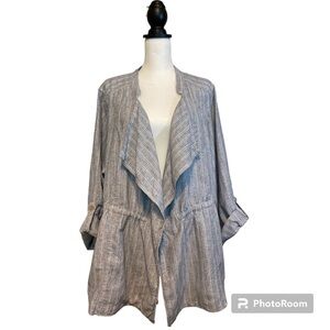 Cato Linen Blend‎ Utility Jacket Roll Tab Sleeves Adjustable Waist Size 22/24